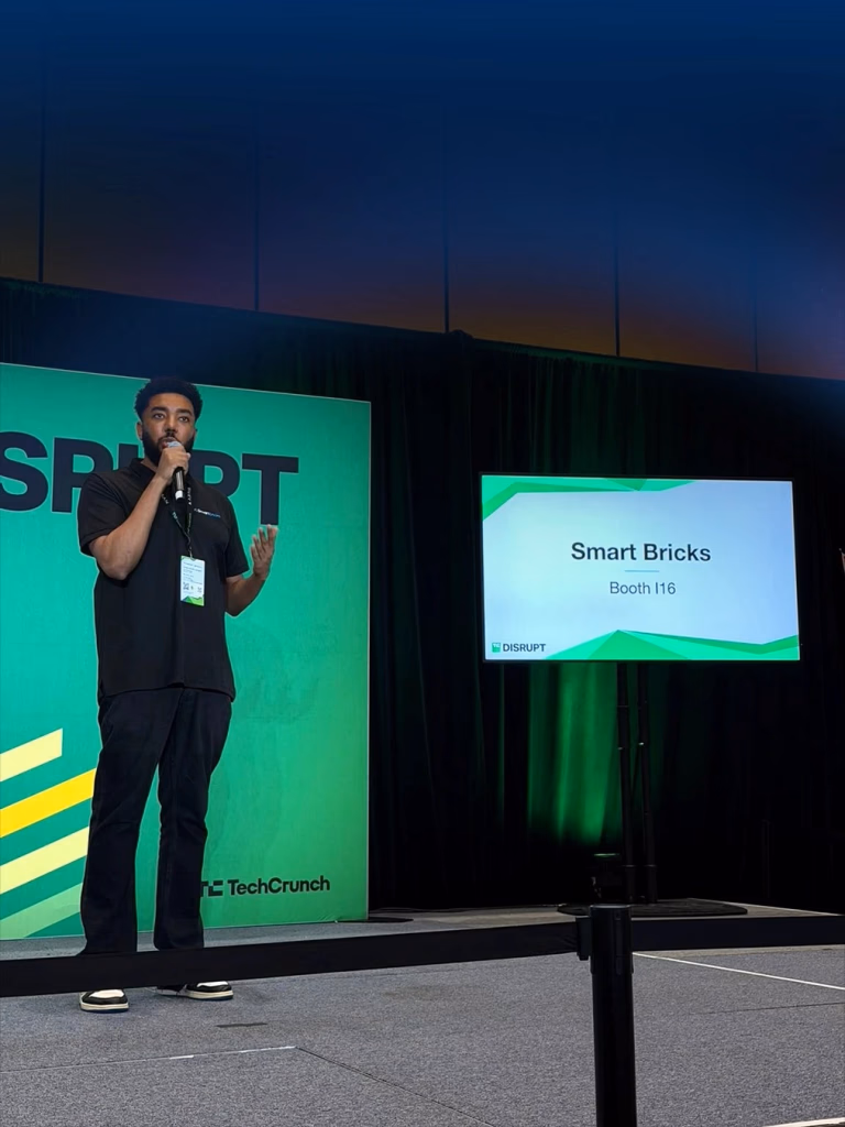 Smart Bricks presenting on the TechCrunch Disrupt Battlefield stage.